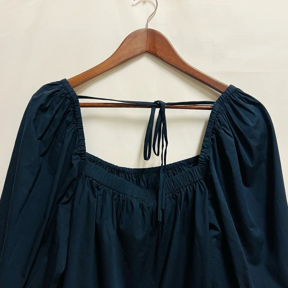 Madewell Puff-Sleeve Babydoll Top In Black Size 14 NWT
